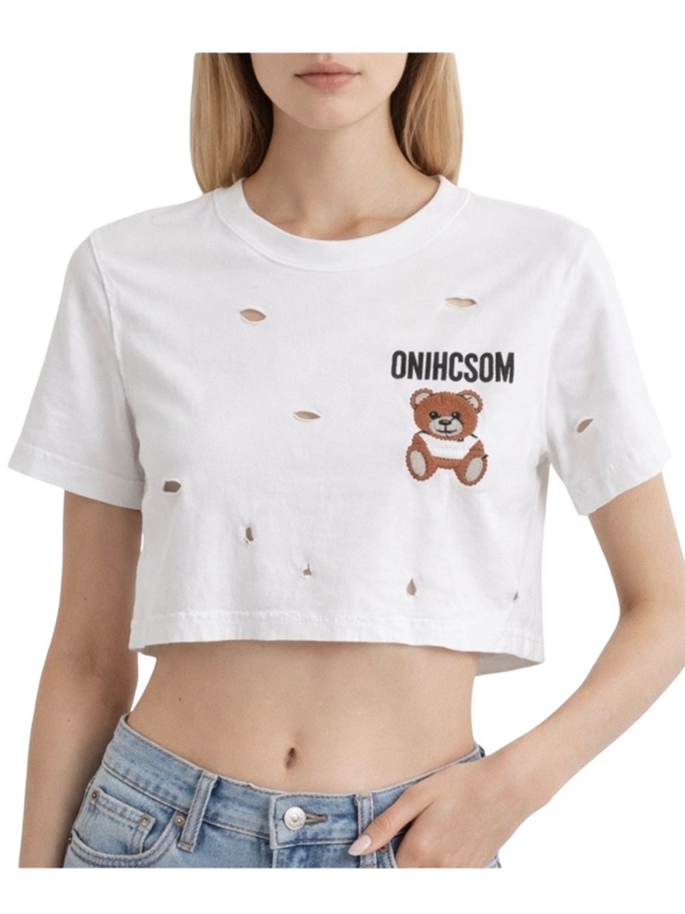 Moschino Couture | sz 6 | White Cropped T-Shirt w/ Teddy Bear Design